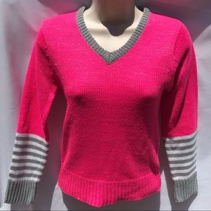 Real Love Hot Pink Sweater - Gray & Wh. Striped Sl